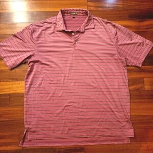 Peter Millar Summer Comfort, Men's Pink Striped Polo Shirt, XL, Golf
